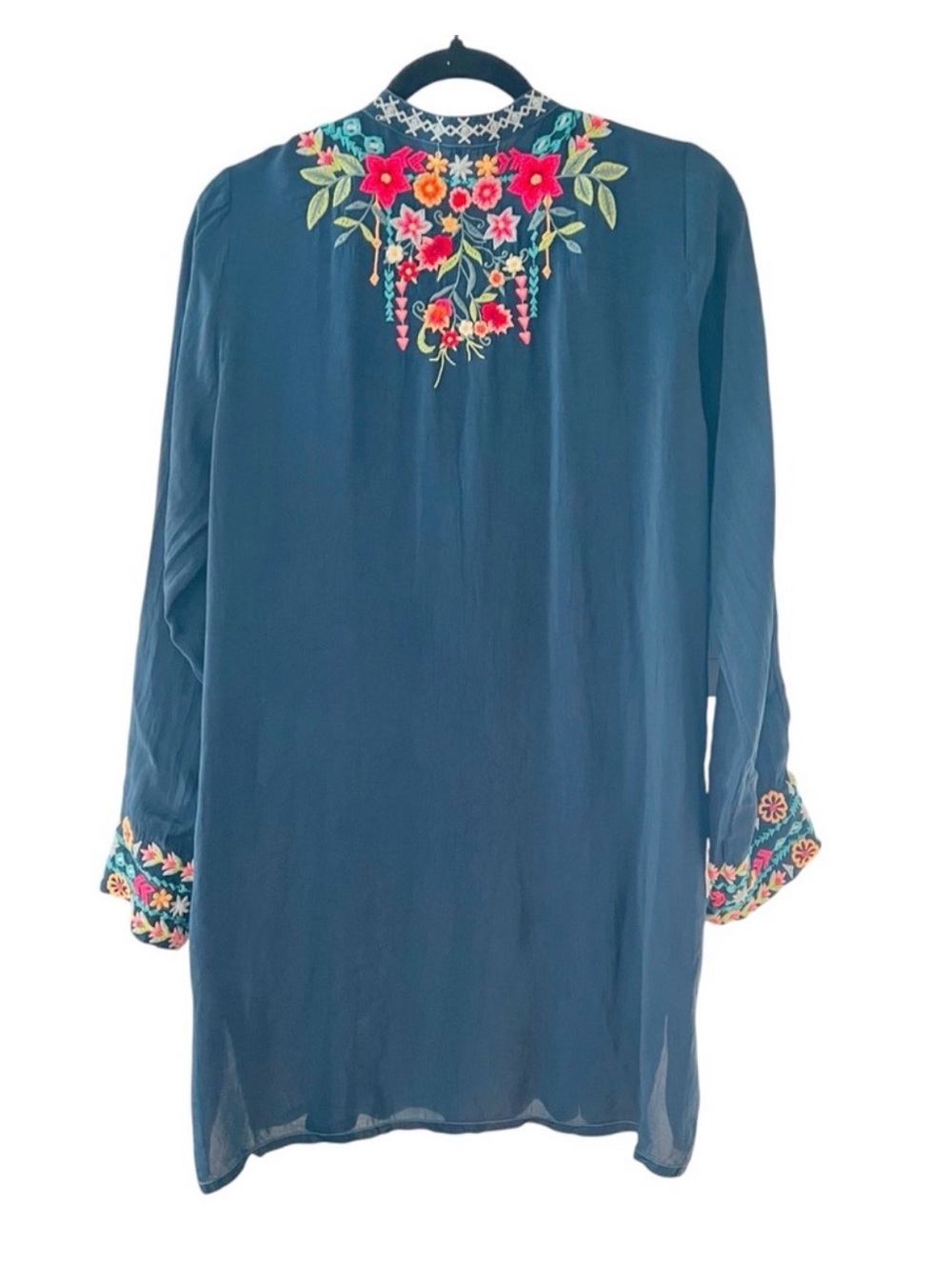 Johnny Was Annette Floral Embroidered Tunic Blue Size XS - Picture 9 of 9